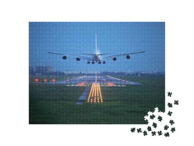 Puzzle 1000 Teile „Passagierflugzeug im Landeanflug am Reiseziel“