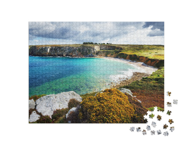 Puzzle 1000 Teile „Blick auf eine Meereslagune an der Pointe de Toulinguet in der Bretagne, Frankreich“
