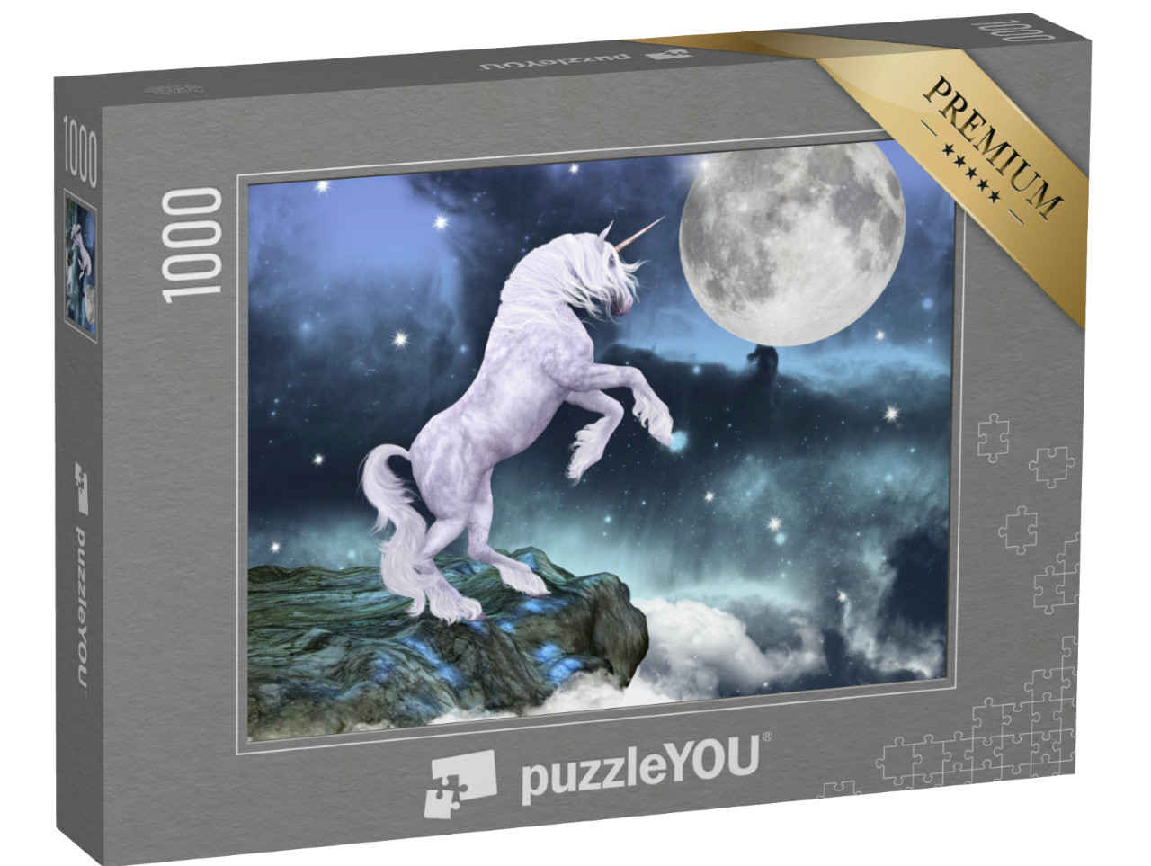 Puzzle 1000 Teile „Einhorn über einem Felsen“