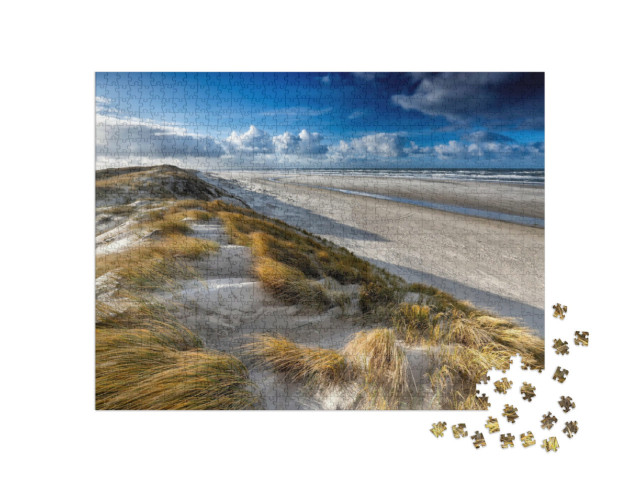 Puzzle 1000 Teile „Blick von der Sanddüne an der Nordseeküste, Texel, Niederlande“