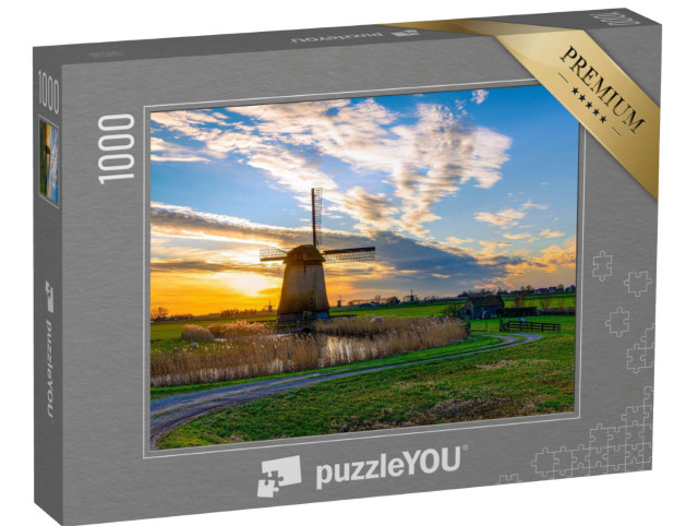 Puzzle 1000 Teile „Windmühle im Sonnenuntergang, Niederlande“
