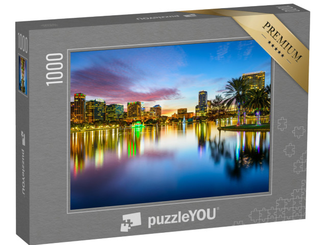 Puzzle 1000 Teile „Blick auf Orlando mit dem Eola Lake in Florida, USA“
