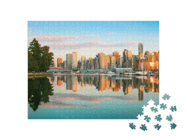 Puzzle 500 Teile „Vancouver im Sonnenuntergang, British Columbia, Kanada“