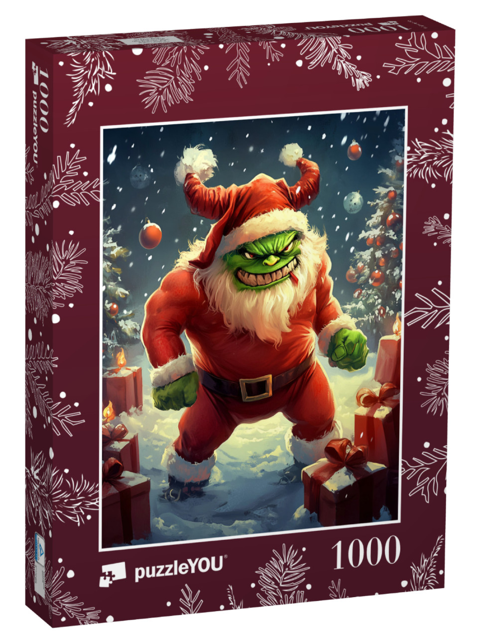 Puzzle 1000 Teile „Grünes Weihnachtsmonster als Santa Claus“