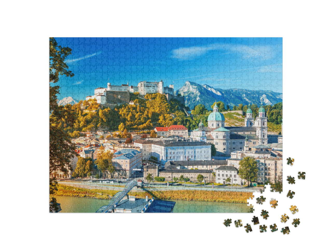 Puzzle 1000 Teile „Altstadt von Salzburg und Festung Hohensalzburg, Österreich“