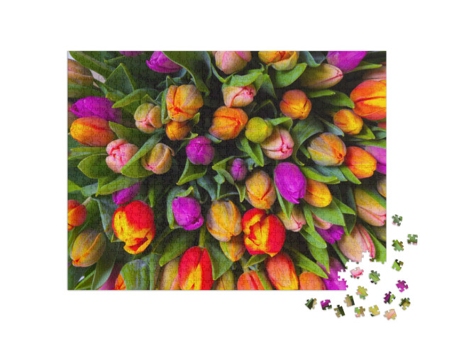 Puzzle 1000 Teile „Strauß mehrfarbiger frischer Tulpen“