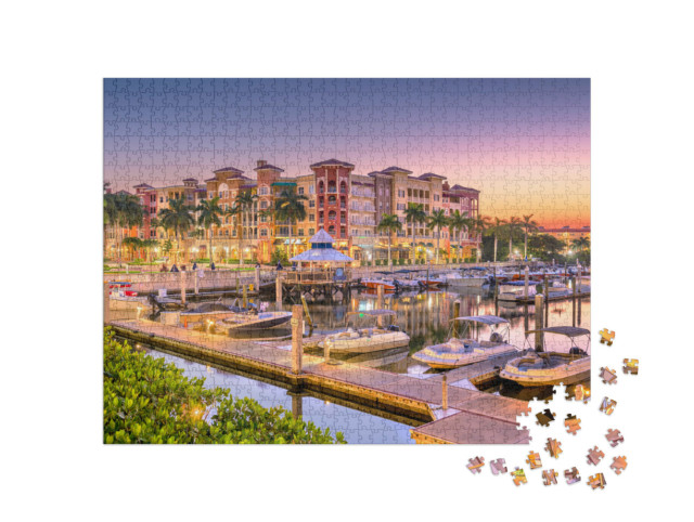 Puzzle 1000 Teile „Skyline auf dem Wasser am Morgen: Naples, Florida, USA“
