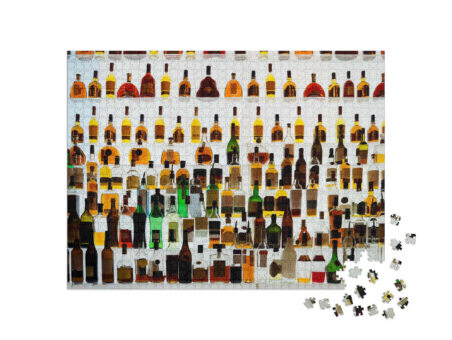 Puzzle 1000 Teile „Verschiedene Alkoholflaschen in einer Bar “