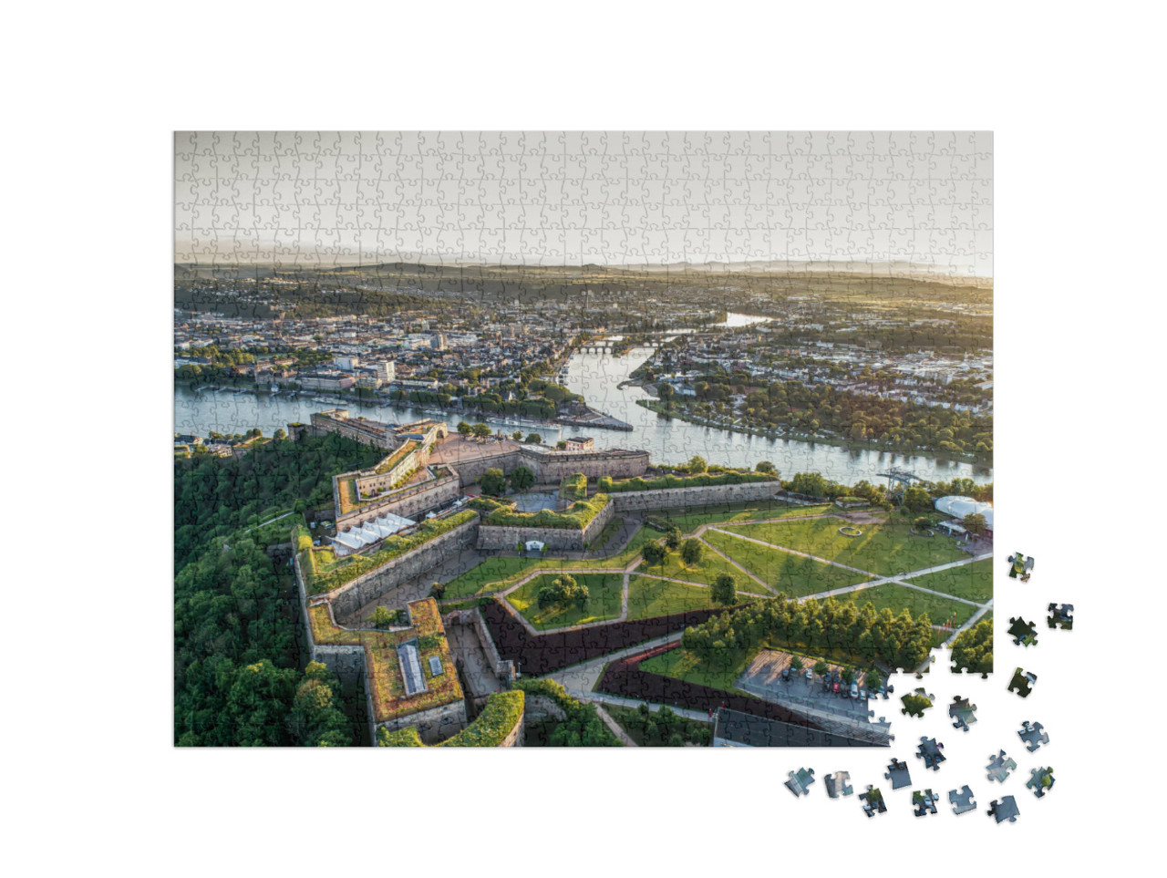 Puzzle 1000 Teile „Luftaufnahme der Festung Ehrenbreitstein und der Stadt Koblenz am Rhein“