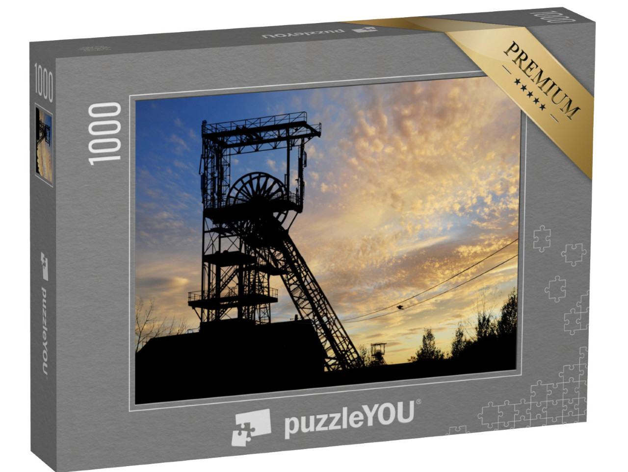 Puzzle 1000 Teile „Alter stillgelegter Bergwerksschacht bei Sonnenuntergang, Saarland“