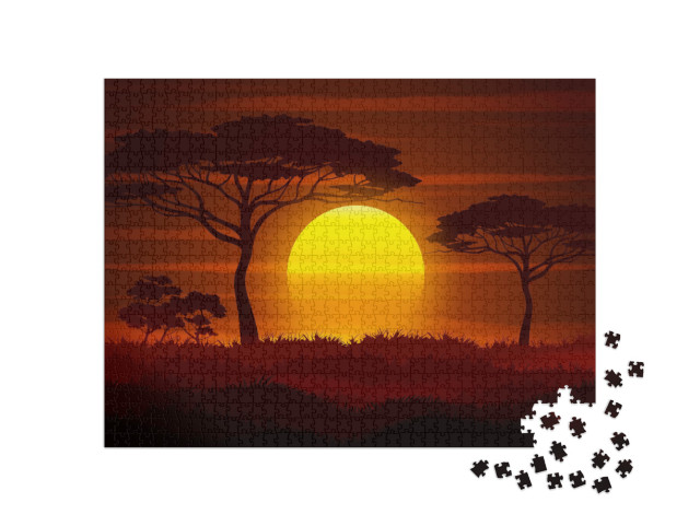 Puzzle 1000 Teile „Sonnenuntergang in der afrikanischen Savanne“