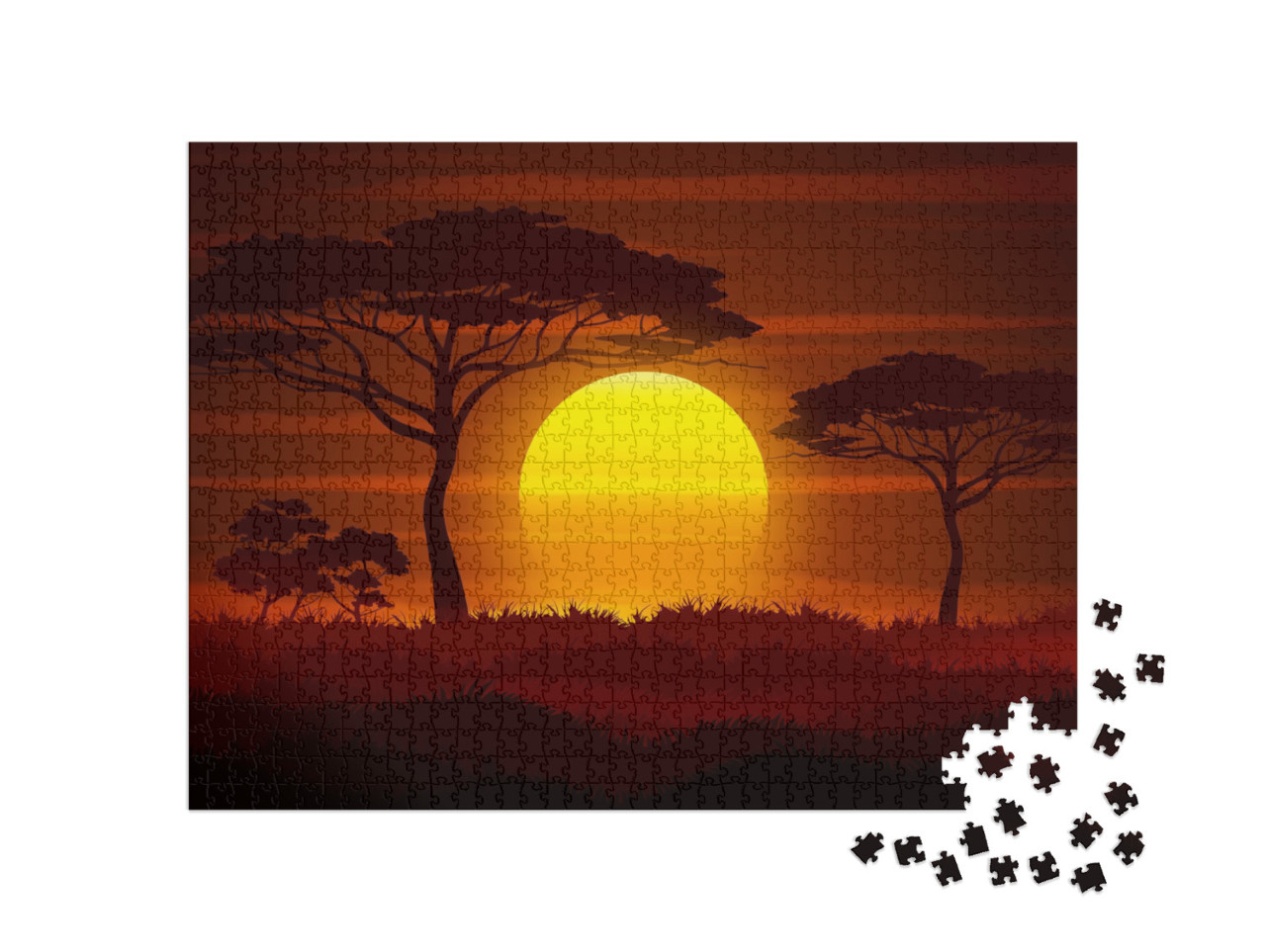 Puzzle 1000 Teile „Sonnenuntergang in der afrikanischen Savanne“