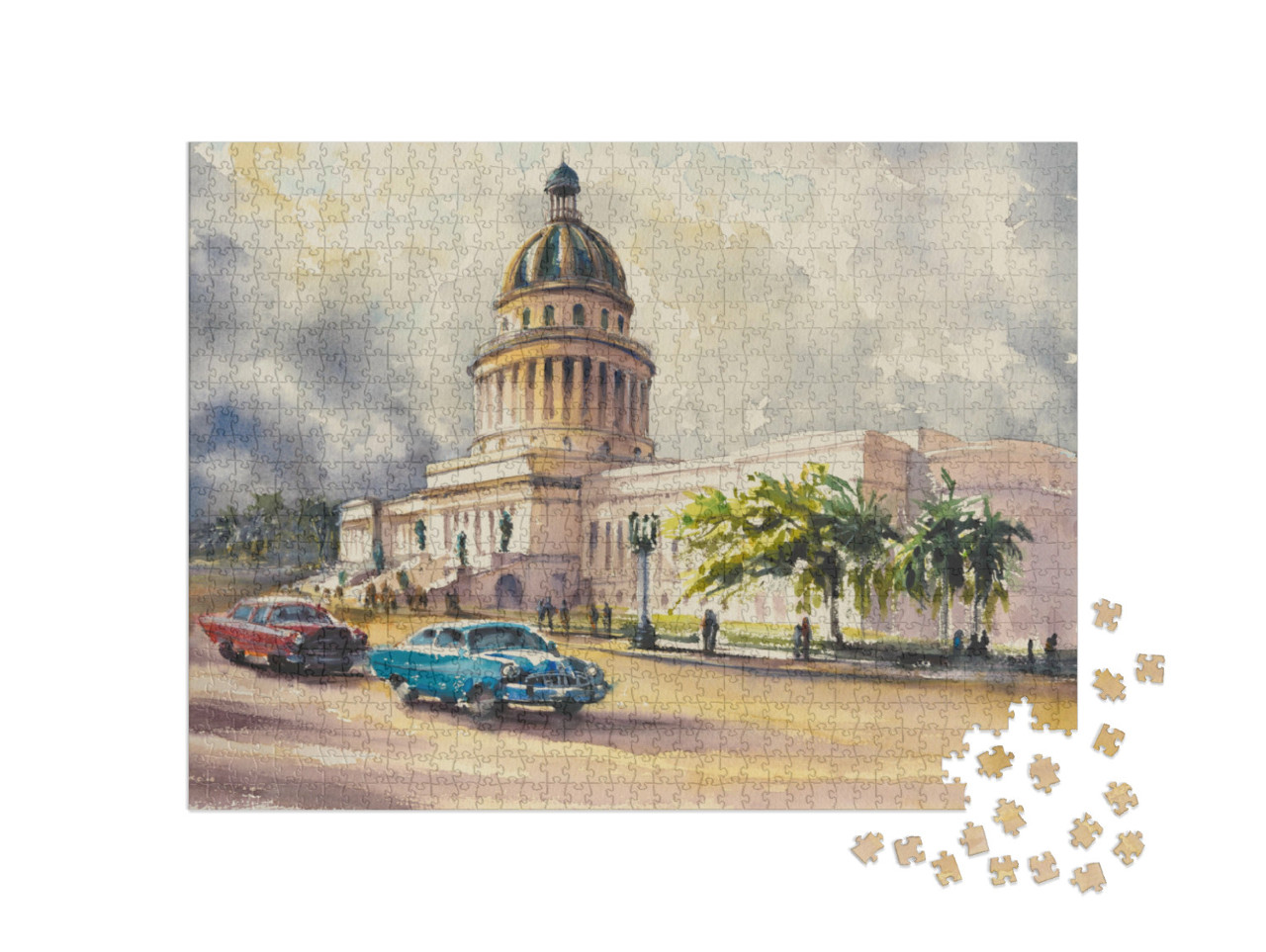 Puzzle 1000 Teile „Alte amerikanische Oldtimer vor dem Capitol, Havanna, Kuba“