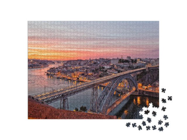 Puzzle 1000 Teile „Abendliche Luis I Brücke, Porto, Portugal“