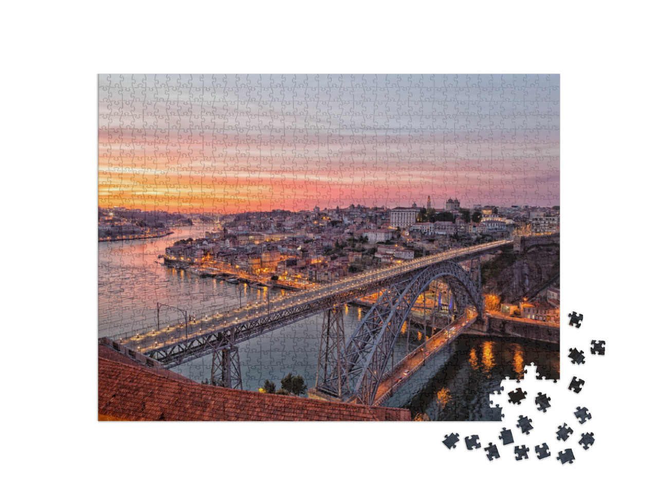 Puzzle 1000 Teile „Abendliche Luis I Brücke, Porto, Portugal“