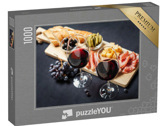 Puzzle 1000 Teile „Rotwein mit kleinen Leckereien  “