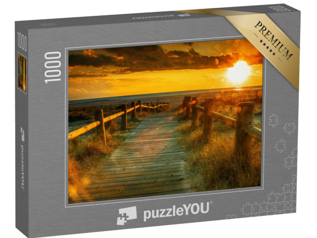 Puzzle 1000 Teile „Holzsteg zum Sonnenuntergang am Strand“