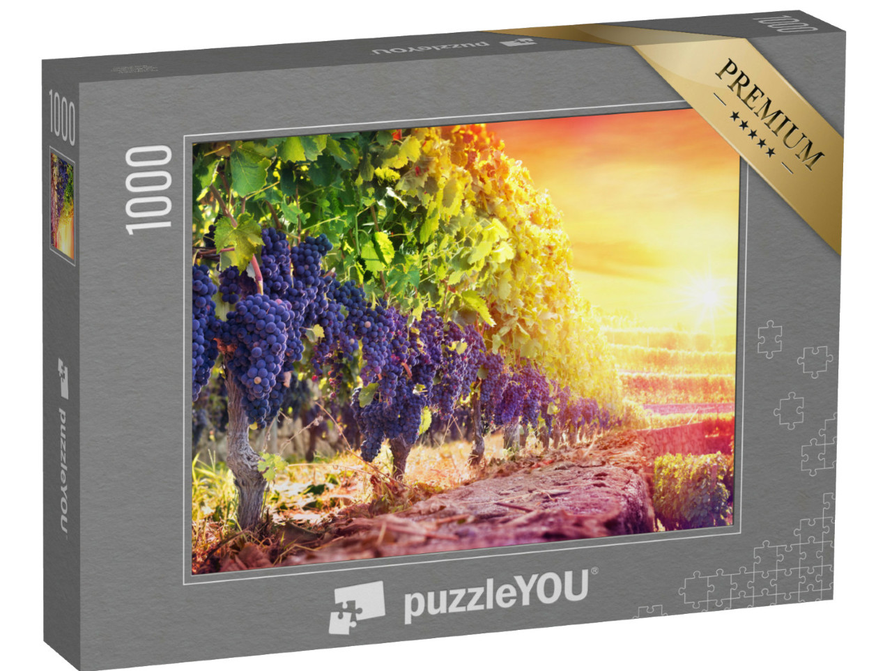 Puzzle 1000 Teile „Reife Trauben im Weinberg bei Sonnenuntergang “