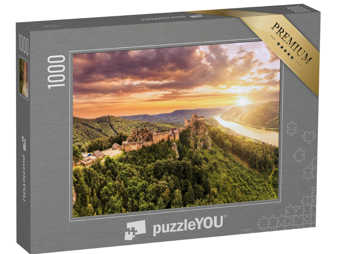 Puzzle 1000 Teile „Schöne Landschaft mit der Burgruine Aggstein und der Donau in Österreich“
