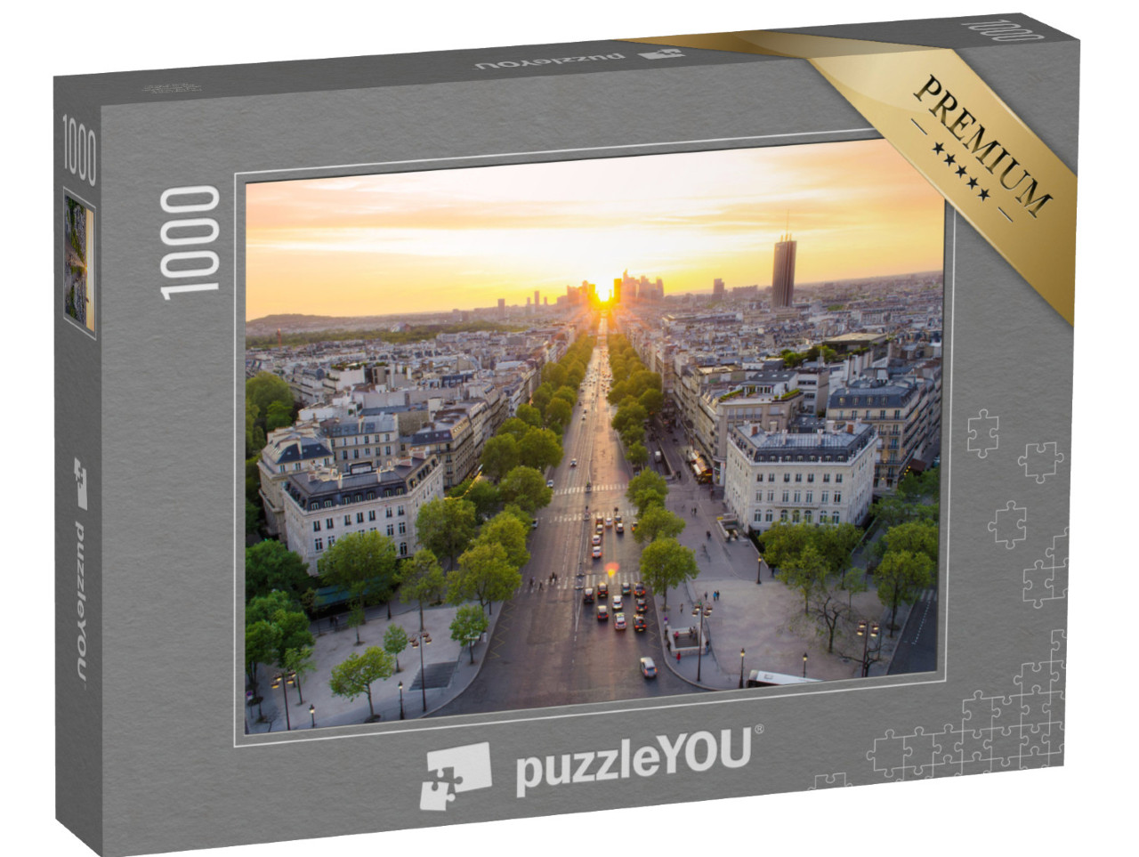 Puzzle 1000 Teile „Perfekter Blick auf den Sonnenuntergang an der Champs Élysées, Paris, Frankreich“