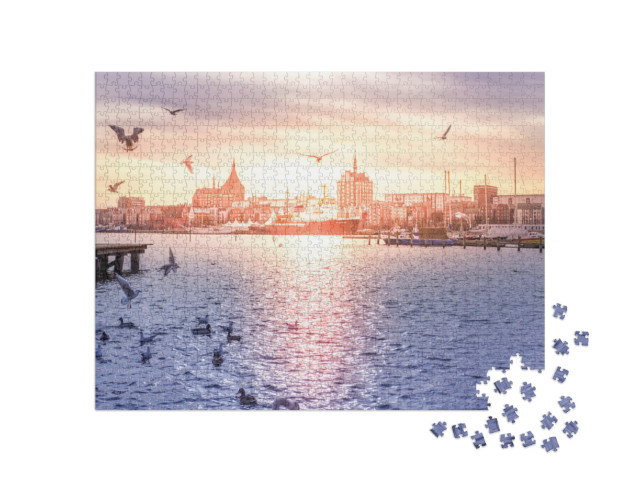 Puzzle 1000 Teile „Rostock am Morgen, Deutschland“