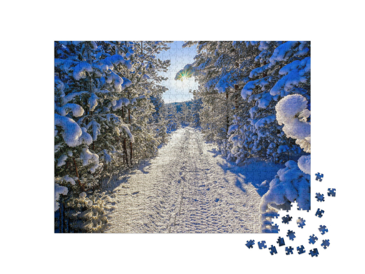 Puzzle 1000 Teile „Weg im verschneiten Winterwald“