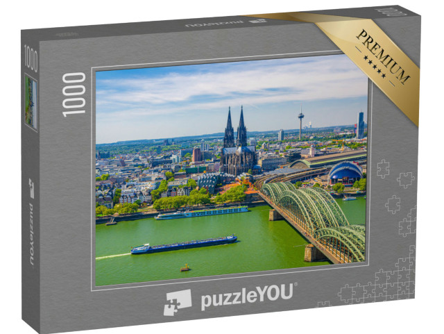 Puzzle 1000 Teile „Kölner Innenstadt: Luftbild mit Dom, Bahnhof, Rhein“
