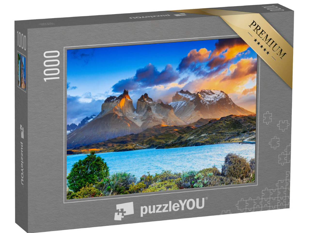 Puzzle 1000 Teile „Sonnenaufgang am Pehoe See im Torres Del Paine Nationalpark, Chile“