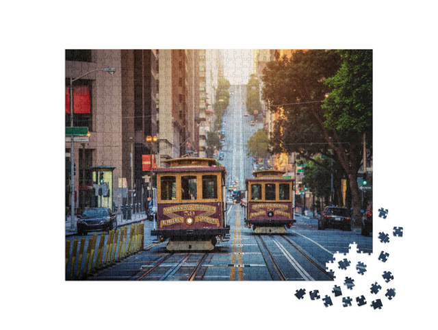 Puzzle 1000 Teile „Cable Cars auf der California Street am Morgen, San Francisco, USA“