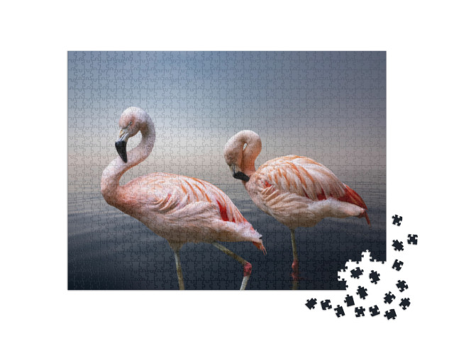 Puzzle 1000 Teile „Nahaufnahme von zwei amerikanischen Flamingos“