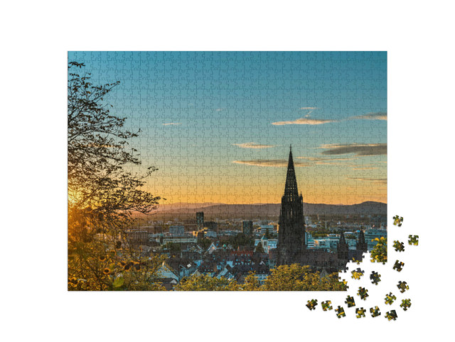 Puzzle 1000 Teile „Magischer Sonnenuntergang über Freiburg im Breisgau“