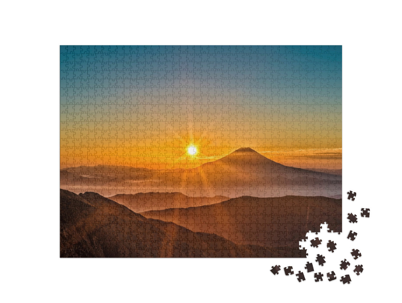 Puzzle 1000 Teile „Sonnenaufgang über dem Berg Fuji in Japan“