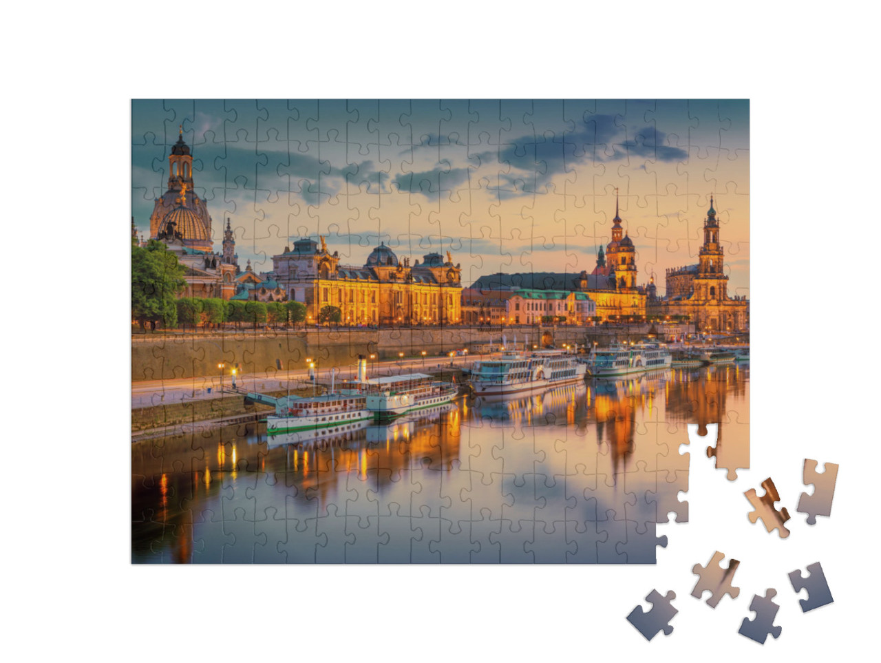 Puzzle 200 Teile „Dresden an der Elbe: Stadtbild mit Augustbrücke, Sachsen, Deutschland“