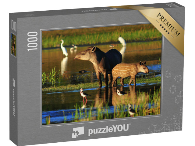 Puzzle 1000 Teile „Tapirmutter mit Baby an einer Wasserstelle“