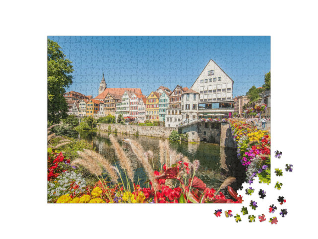 Puzzle 1000 Teile „Altstadt von Tübingen am Neckarufer, Deutschland“