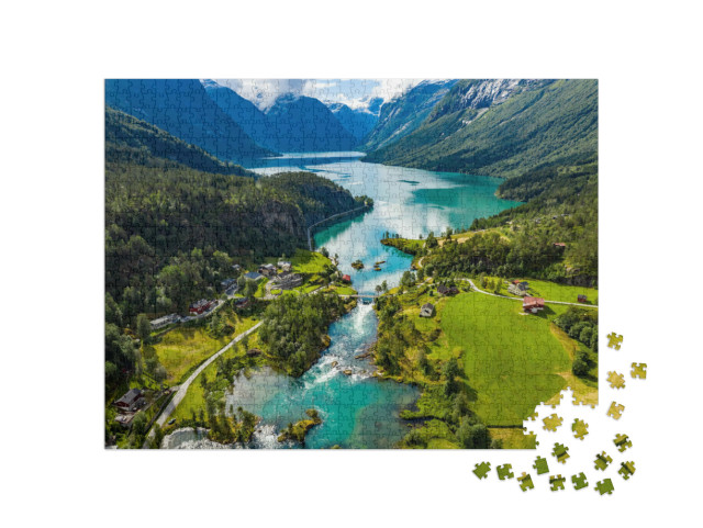 Puzzle 1000 Teile „Der Lovatnet See im Lodal Tal, Norwegen“