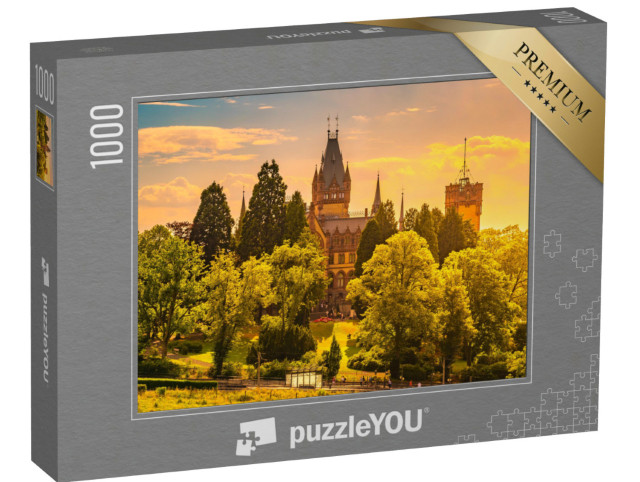 Puzzle 1000 Teile „Malerischer Sonnenuntergang am Schloss Drachenburg, Königswinter am Rhein“