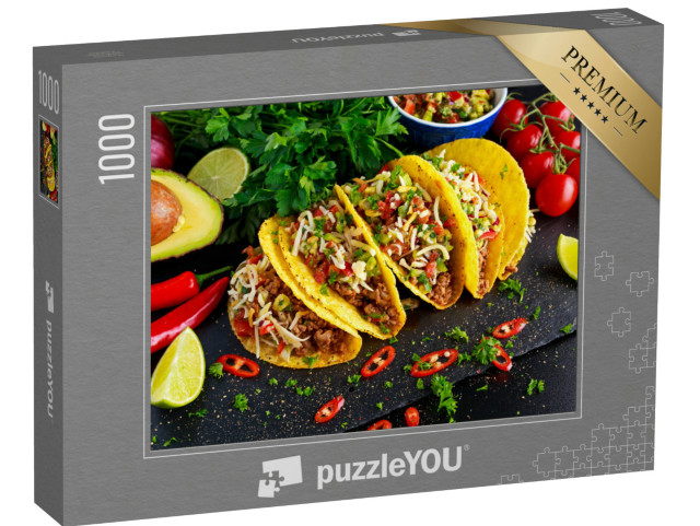 Puzzle 1000 Teile „Mexikanisches Essen: Köstliche Tacos mit hausgemachter Salsa“