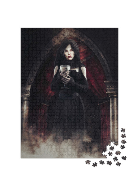 Puzzle 1000 Teile „Vampirmädchen mit altem Kelch“