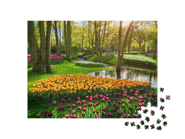 Puzzle 1000 Teile „Tulpenbeet im Keukenhof, Lisse, Niederlande“