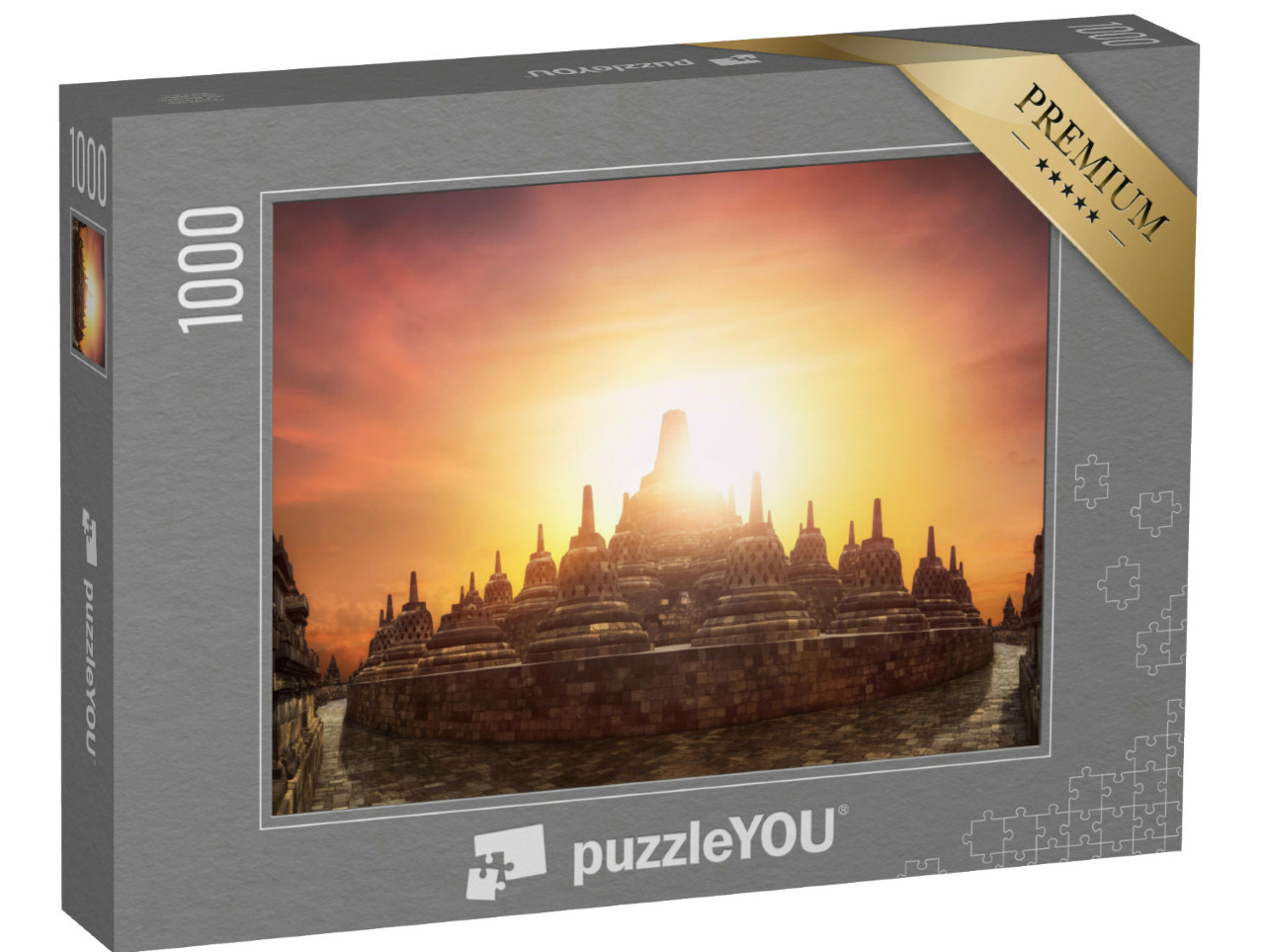 Puzzle 1000 Teile „Sonnenuntergang am Borobudur-Tempel“