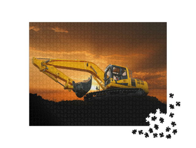 Puzzle 1000 Teile „Crawler Bagger auf einer Baustelle bei Sonnenuntergang“