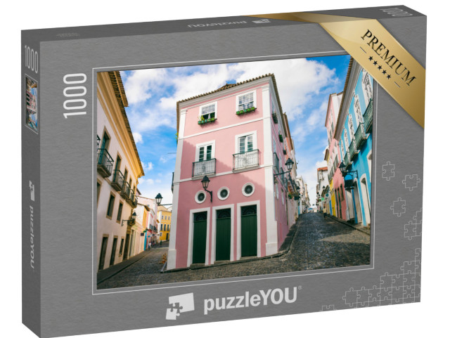 Puzzle 1000 Teile „Kopfsteinpflasterstraßen mit bunter Kolonialarchitektur, Salvador, Brasilien“