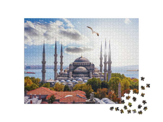 Puzzle 1000 Teile „Sultan-Ahmet-Moschee vor Bosporus, Istanbul, Türkei“