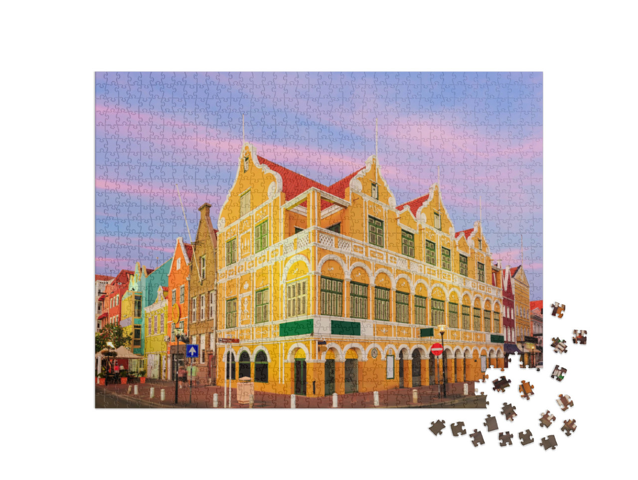 Puzzle 1000 Teile „Innenstadt von Willemstad in der Dämmerung, Curacao, Niederländische Antillen“