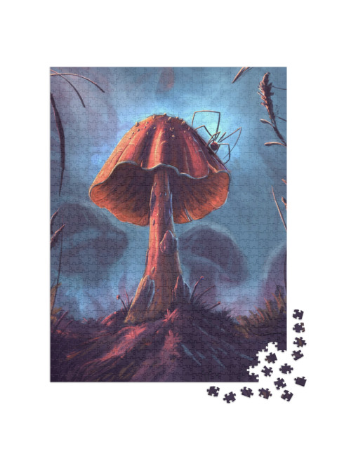 Puzzle 1000 Teile „Ein Fantasie-Pilz mit Spinne, digitale Illustration“