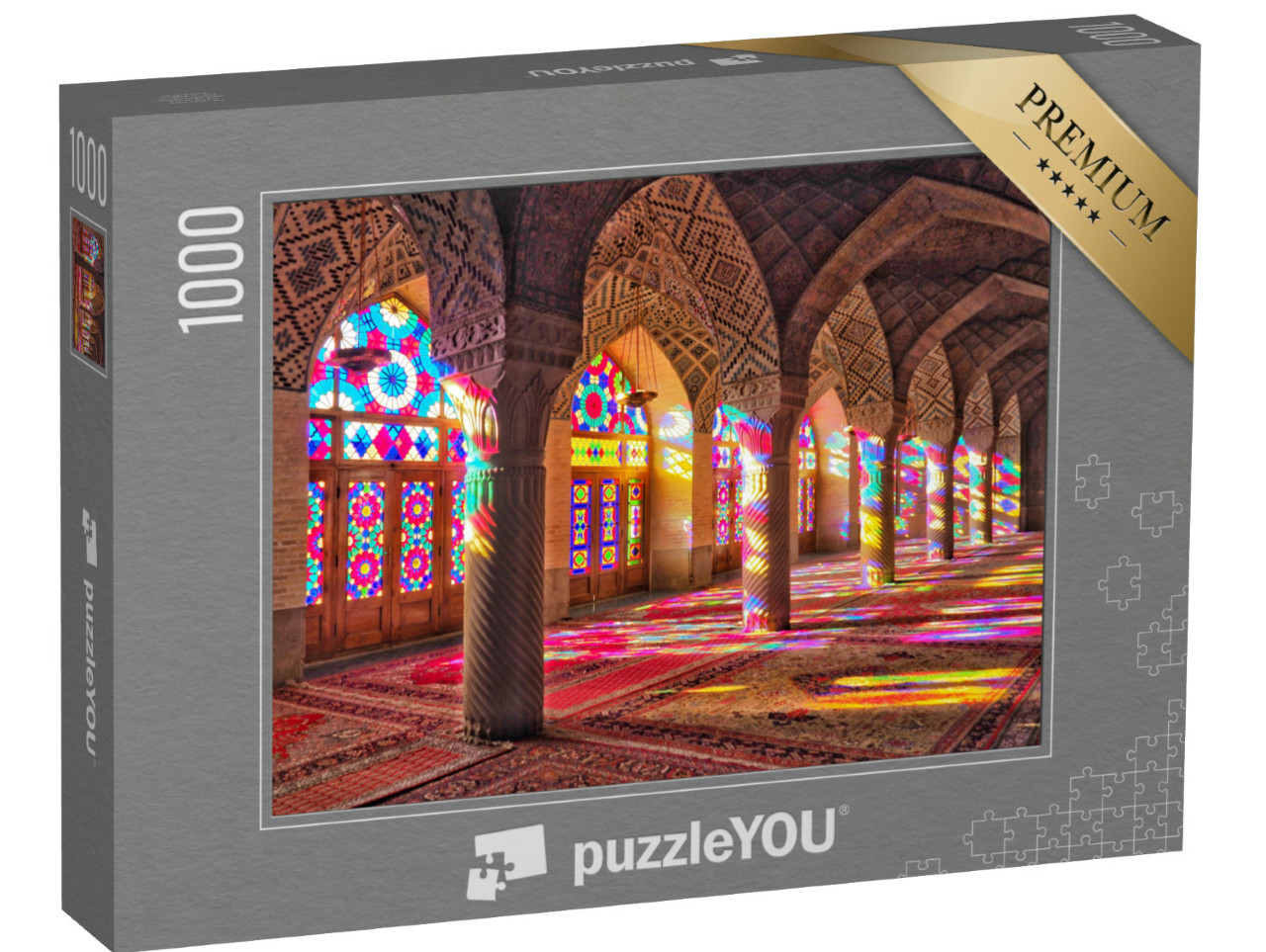 Puzzle 1000 Teile „Bunte Glasfenster der Nasir al-Mulk Moschee in Shiraz, Iran“