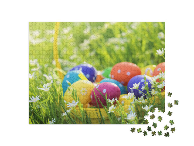 Puzzle 1000 Teile „Wunderschöner Osterkorb im grünen Gras“