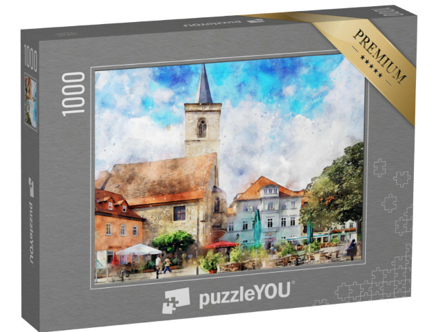 Puzzle 1000 Teile „Aquarell vom Marktplatz in Erfurt, Thüringen“