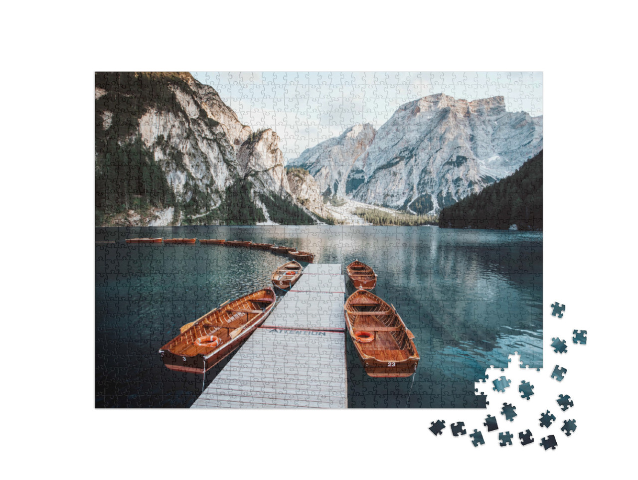 Puzzle 1000 Teile „Pragser Wildsee bei Sonnenuntergang, Dolomiten, Südtirol, Italien“